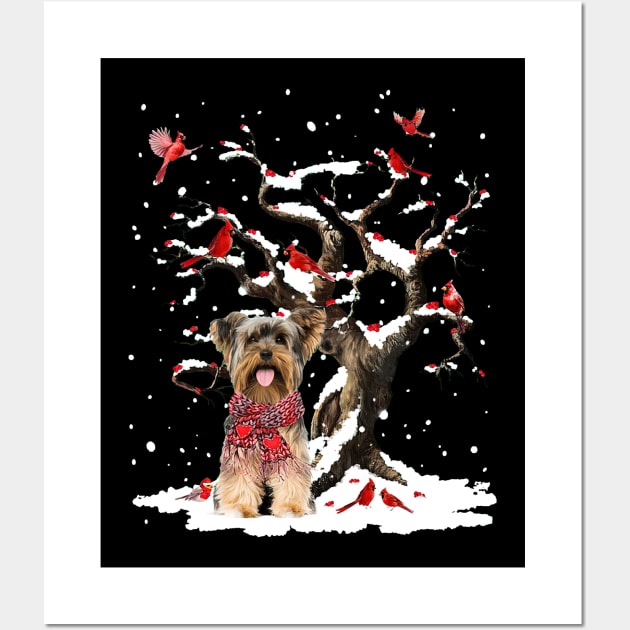 Yorkshire Terrier Scarf Cardinal Snow Christmas Wall Art by Benko Clarence